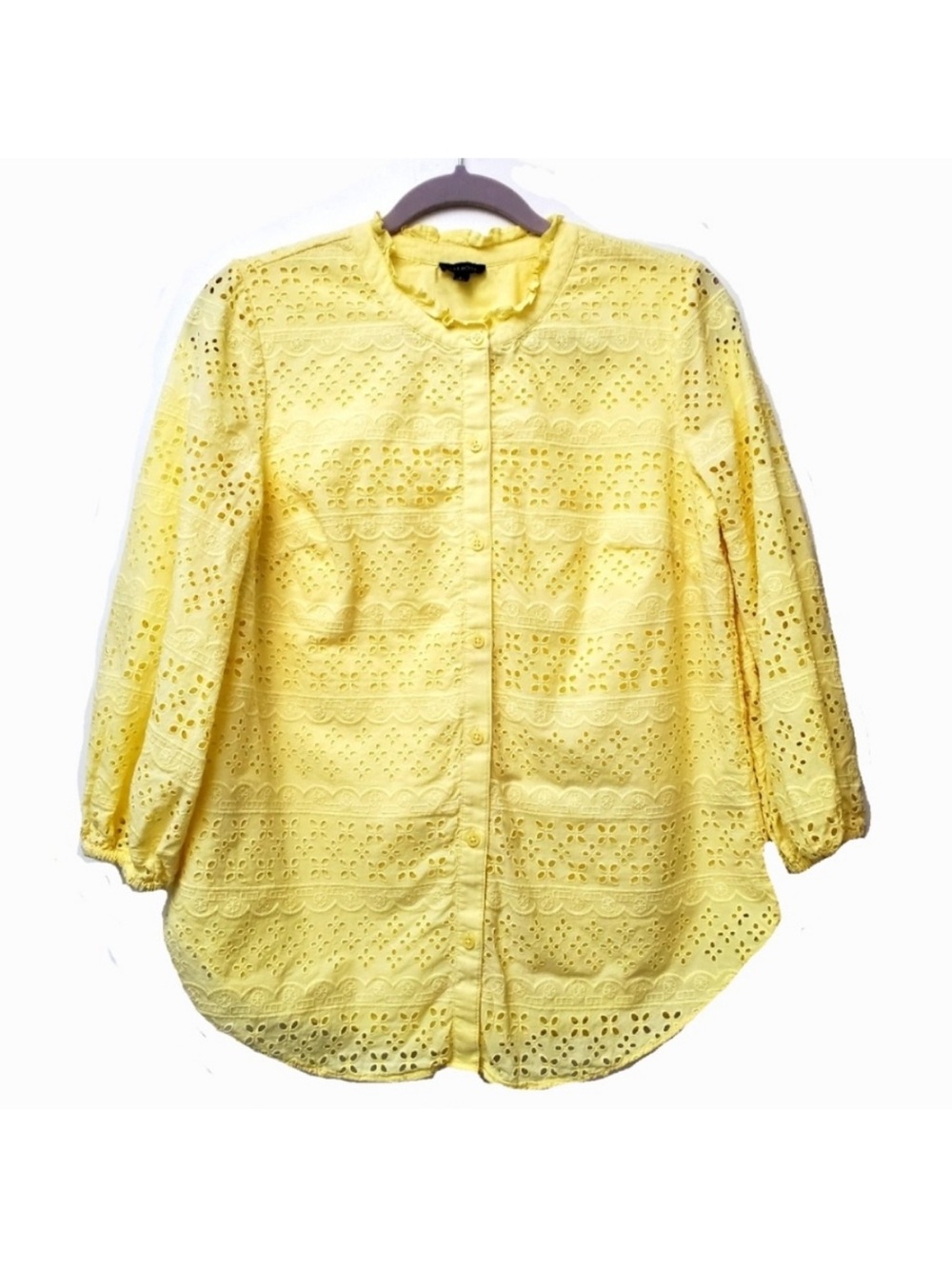 Talbots Yellow Eylet Cotton Button Up Blouse
